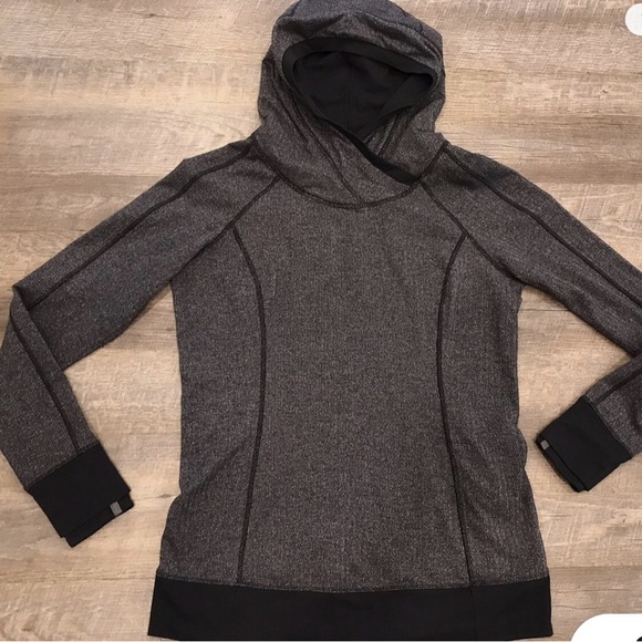 LULULEMON Women’s Size 6 Think Fast Pull Over Hoodie Heathered Herringbone Black - Picture 1 of 8